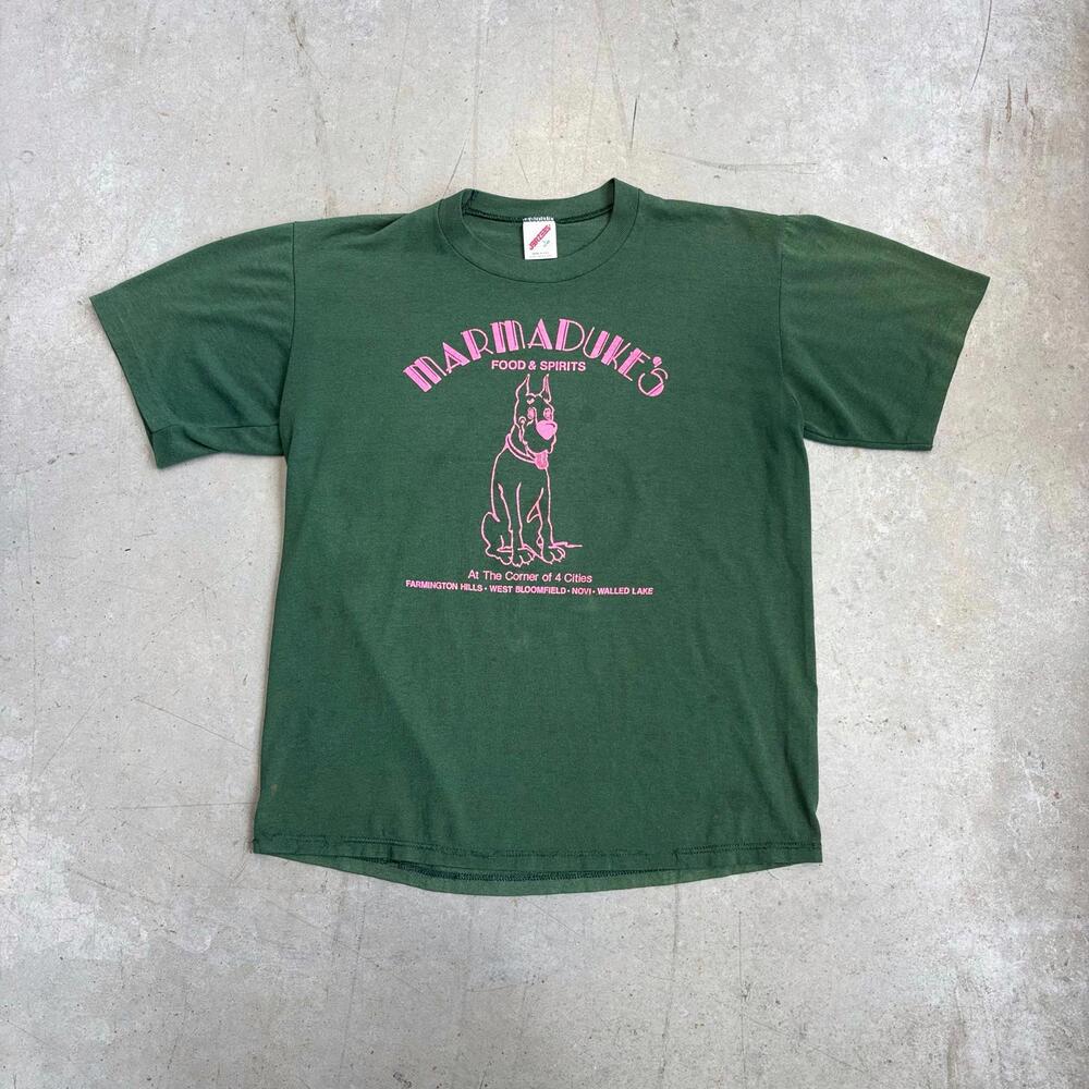 Vintage 80s Marmaduke's Food & Spirits Graphic T-Shirt Large Green